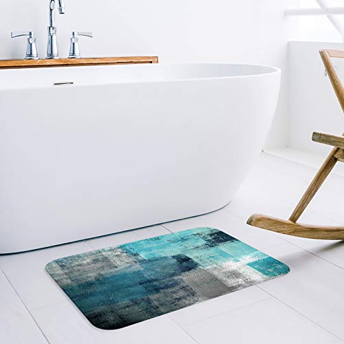 Prironde Teal Turquoise And Grey Door Mat Outdoor Indoor Kitchen Mat Abstract Art Geometric Door Mats For Home Entrance Non-Slip Bathroom Rugs Washable Floor Mats For Sink/Porch 16X24Inch #TOP3