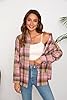 Stamain Women's Checkered Shirt Pink Flannel Plaid Shirts Casual Cotton Long Sleeve Tartan Blouse Top with Pocket XXL #3