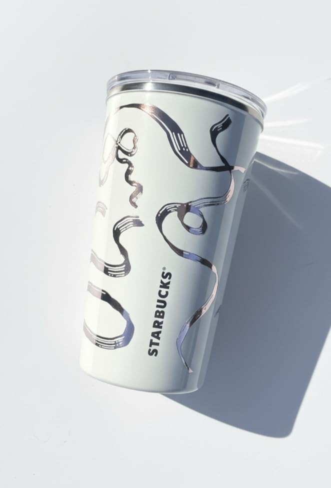 Starbucks White Ribbon Tumbler 12 oz | Elegant Double-Wall Insulated Travel Mug | Sleek Everyday Drinkware