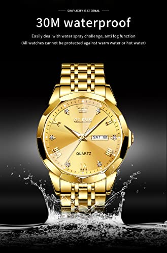 Image of OLEVS Watch for Men Diamond Business Dress Analog Quartz Stainless Steel Waterproof Luminous Date Two Tone Luxury Casual Wrist Watch Blue
