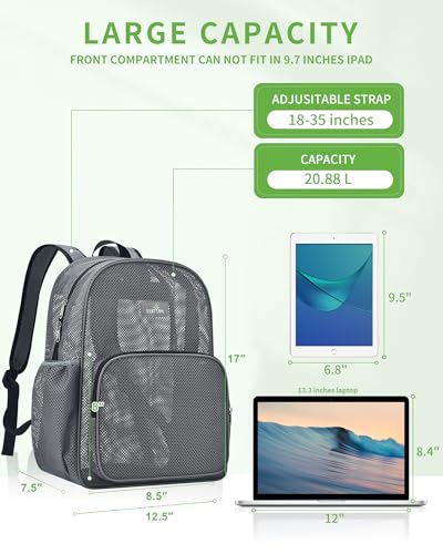 Image of MAY TREE Mesh Backpack, Heavy Duty Mesh Beach Bag for Women Men, Grey