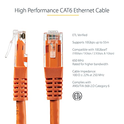 Startech.com 6Ft Cat6 Ethernet Cable - Orange Cat 6 Gigabit Ethernet Wire -650Mhz 100W Poe++ Rj45 Utp Molded Category 6 Network/Patch Cord W/Strain Relief/Fluke Tested Ul/Tia Certified (C6Patch6Or) #TOP2