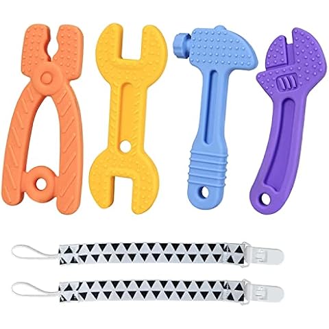 Haili Baby Teething Toys for 0-6 Months 6-12 Months, Freezer BPA Free Silicone Baby Molar Teether Chew Toys, Hammer Wrench Spanner Pliers Shape Baby Boy Toys Cover