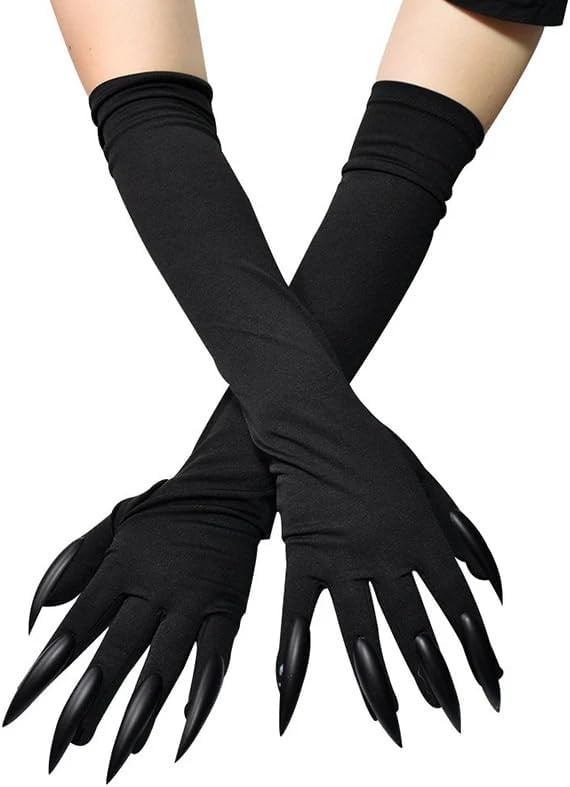 MDGFGE Halloween Catwoman Long Nail Claw Gloves - Paw & Devil Claw Gloves with Long Fingernails - Black Sleeve Cat Claws for Women & Girls - Cosplay Party Props