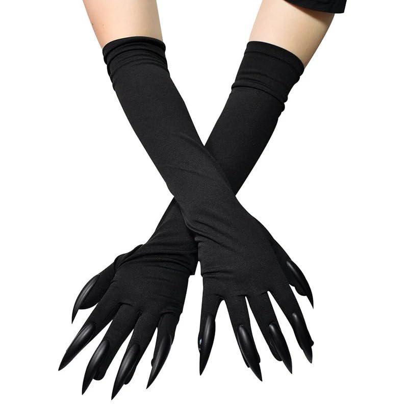 mdgfgeHalloween Black Cat Long Nail Claw Gloves Paw Gloves Ghost Witch Devil Claw Glove with Long Fingernails Black Sleeve Cat Claws for Women Halloween Cosplay Party Prop Supplies