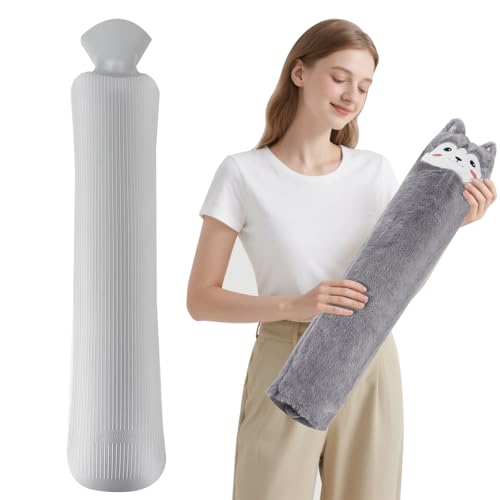 YANGUN Wärmflasche Lang mit Bezug, 62cm 2L Lange Wärmflasche Schlauch, Flauschig Tiere Nackenwärmflasche Hot Water Bottle für Nacken, Schulter,...