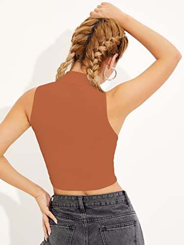 Image of Shasmi Women's & Girl's Black and Maroon Solid Ribbed High Neck Stand Collar Sleeveless Slim Fit Cut Out Tank Tops (Top 43)