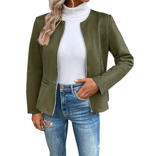 Chaqueta de cuero de ante sintético para mujer 2024 otoño invierno ropa casual de negocios chaqueta de manga larga abrigo mujer Yogini con capucha abrigos, Verde militar., S