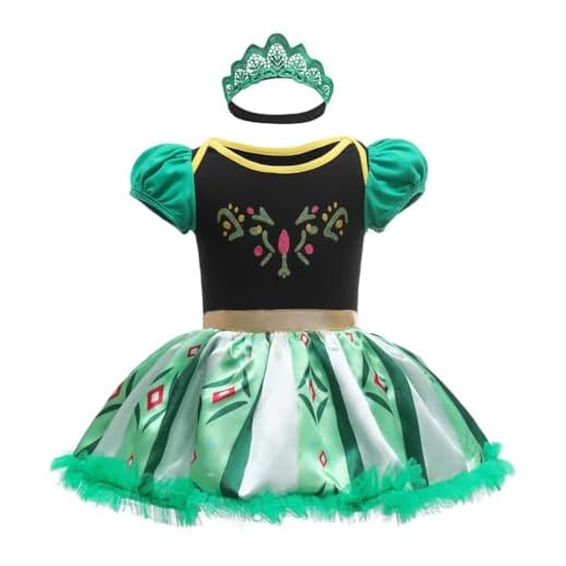Lito Angels Disfraz Vestido de Princesa Anna para Bebé Niñas, Body Mamelucos Onesie con Diadema Talla 9-12 Meses, Verde