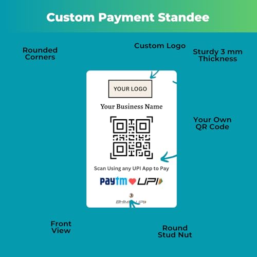 Image of UPI Payment Standee | Custom Acrylic Stand with QR Code, Logo & Business Name | Compatible with All Major UPI App | Design 1