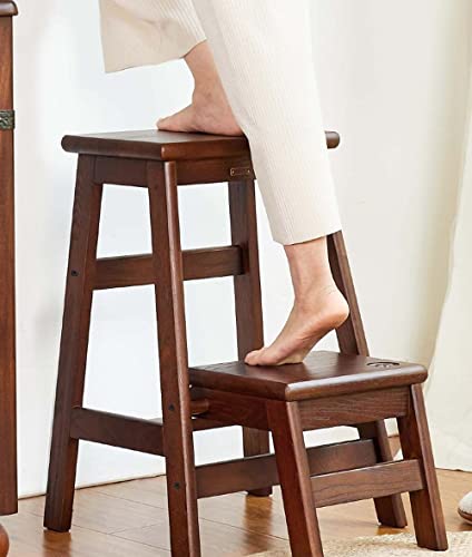 Heavy Duty Portable Step Stool - 2 Wooden Folding Ladders for Home & Kitchen - Multifunctional Rubber Wood Climbing Stool - Small Staircase & Plant Rack - 150kg Load Capacity, Space-Saving Design