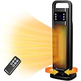 Comfort Zone Oscillating Digital Tower Heater with Remote Control for Indoor Use, Adjustable Thermostat, Timer, Overheat Protection, Tip-Over Switch, Ideal for Home, Bedroom, & Office, HT1206-BLK