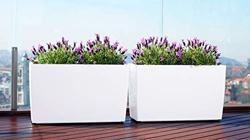 Jardinière Marbella 76cm auto-arrosage blanc pour grand balcon design - 5