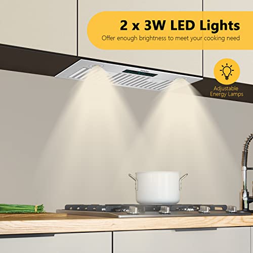 Range Hood Insert 30 inch, Ducted/Ductless 900 CFM Range Hood Insert with Charcoal Filter Included, Built-in Range Hoods Insert Stainless Steel With 4 Speed Gesture Sensing & 2 Pcs Adjustable Lights