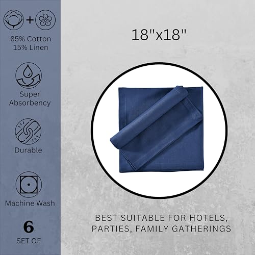 Image of FINGERCRAFT Table Napkins 18x18 Inches Set of 6 Cotton Linen Blend Fabric Dinner Cloth Napkins Washable and Reusable, Good Absorbency for Home, Parties, Hotels (Navy)