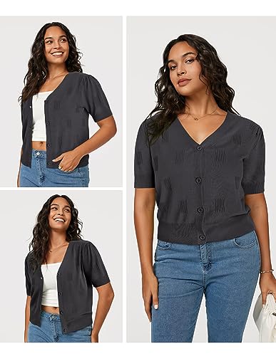 Image of Arach&Cloz Women's Lightweight Spring Summer Business Casual Cropped Short Sleeve Cardigan