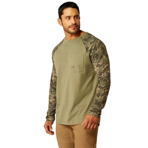 Ariat Men's Rebar Workman Baseball T-Shirt, Deep Lichen Camo, X-Large