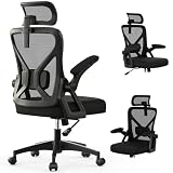 YONISEE Sedia da Ufficio, Sedia Ergonomica da Scrivania con Supporto Lombare Imbottito e Braccioli Ribaltabili - Sedia da Computer con Schienale alto e Poggiatesta Regolabile per Lavoro/Studio (Nero)