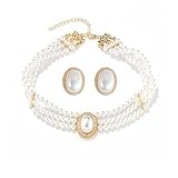 Hedayu 3 Layered Pearl Choker Set, Royal Pearl Beaded Choker Studs Jewelry for Women, Vintage Pearls Choker Necklace, Elegant Oval Round Pearls Piercing Studs Wedding Birthday Party Jewelry Gifts