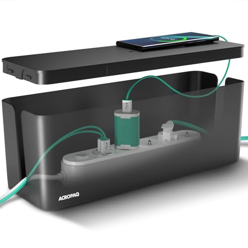 ACROPAQ Boîte Cache Câble - Grand, (40,6 x 13,4 x 15,6 cm), Boîte de Rangement pour Cacher Les câbles, Cacher Les multiprises, Plastique, Noir - Cache multiprise