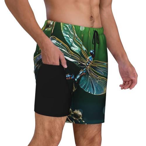 Men's Swim Trunks Quick Dry Board Shorts Dragonfly Green Beach Shorts with Pocket Bathing Suits for Men2