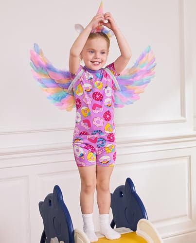 Bamboo Viscose Toddler Unicorn Mermaid Girls Kids Pajamas Short Sleeve Summer Cool Snug fit Pjs 12M-8Y 2pcs2