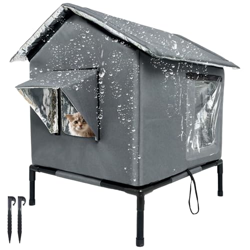 Outdoor Cat House Weatherproof with Aluminum Film Insulation Large Feral Cat Shelter for Winter Collapsible with Door Easy to Assemble (Dark Grey)