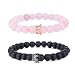 UEUC Distance Couple Bracelet with CZ Crown King&Queen Black Matte Agate & Pink Agate 8mm Beads Bracelet