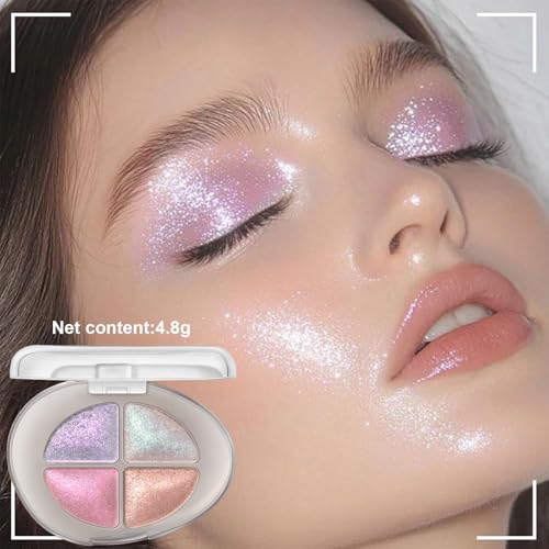 BelleFlair Paleta de Sombras de Ojos de 4 Colores con Brillo, Sombras Holográficas Multicromáticas con Acabado Brillante, Polvos Iridiscentes como Iluminador Facial, Sombra de Ojos Metálica con - imagen 2