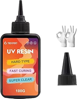 Teexpert UV Resin, Upgrade Ultraviolet Curing Epoxy Resin Crystal Clear Starters Kit, Hard Type Solar Fast Cure Transparent Non-toxic Glue for DIY Jewellery,Keyrings,Craft Decoration(100g)