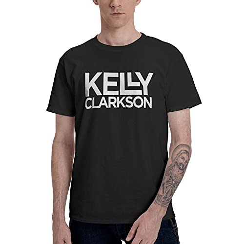 Men's American Singer Kelly Actress Clarkson T Shirt, Crew Neck Short Sleeve Shirt for Big Boys, Breathable Cotton Tees Tops, Big-Tall Custom Activewear Small Black