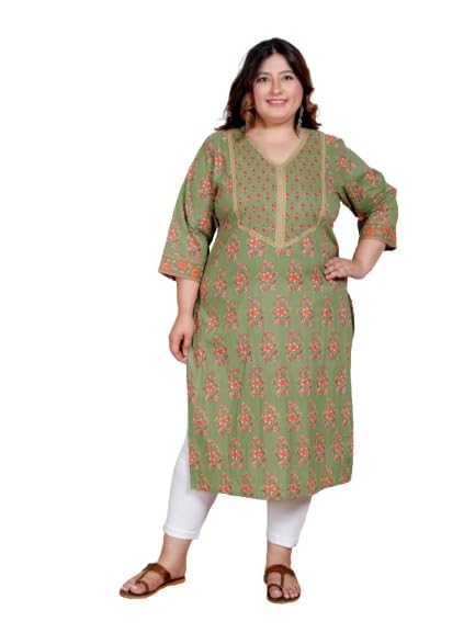 swasti Women Floral Print Plus Size Straight Kurta (Green)-picture-28