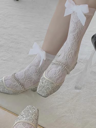 Women's 1 Pair Bow Tie Calf Sock Lace Sock Ruffled Trim Frilly Cuff Casual Ankle Socks2
