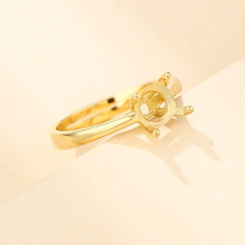 925 Sterling Silver Adjustable Ring Blank with Prong Setting for 5.5/6.5/7.5mm Round Stones 4 Claws Ring Base Cabochon Setting for Women