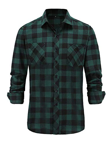 Dioufond Chemise Flanelle a Carreaux Homme Manches Longues Chemise Canadienne Bucheron Vert 2XL Cover