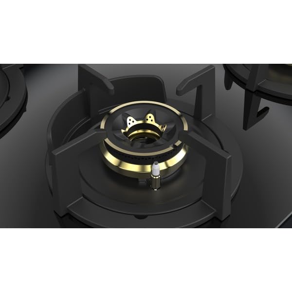 Hindware HAZEL 4B 75 | Full Brass Burner | Auto Ignition | Flame Guard Round Pan Support | Metal Knobs | 8 mm Toughened glass | Hob 4 Burners (Black) - Image 5