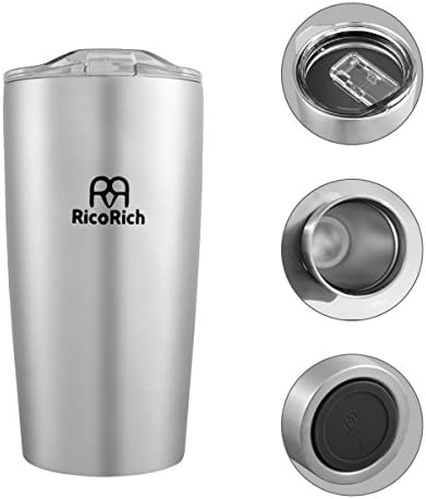 RicoRich 18oz/540ml Travel Mugs for Hot Drinks, Reusable Cup for Coffee Tea and Beer, Double Walled Vacuum Insulated Stainless Steel Tumbler BPA Free(Silver)
