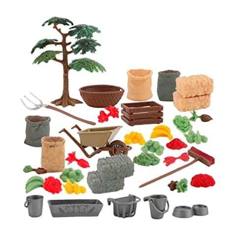 Homoyoyo 38pcs Play Farm Feed Food Accessories Toy Set for Barn Farm Animals Figure Horse Fence Stable Playset Educational Gift Cake Toppers for Kids Toddlers Cover