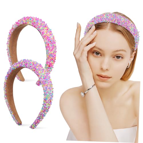EPIGEIST 2pièces Bandeau à Paillettes Rembourré Pour Femmes Large Bandeau Antidérapant Accessoire Pour Cheveux Pour Fêtes De Fin Année
