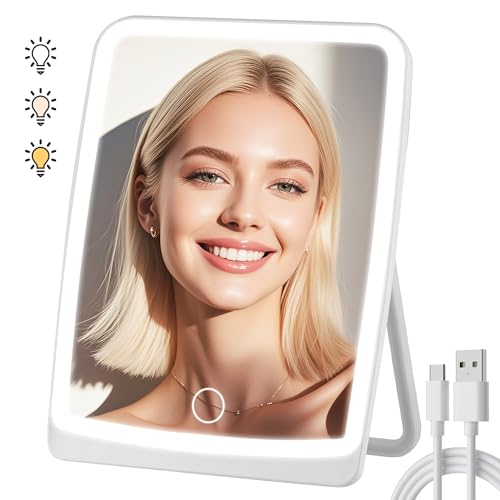 Compact Rechargeable Makeup Mirror with 3-Color Dimmable Touch Screen - Ideal Travel and Tabletop Accessory