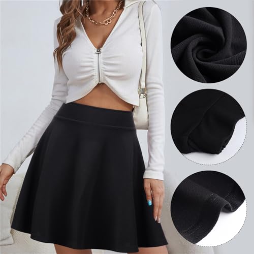 Women's Mini Skater Skirt - A-Line High Waist Solid Color Tennis School Short Skirt - Pleated (M, Black) - Image 5