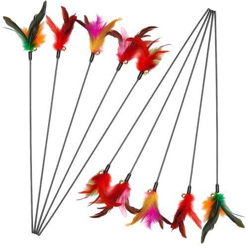 JcvPot Katzenangel Feder, Katzenspielzeug Angel mit 10 Stück Federspielzeugen, 40 cm Länge, für interaktives Spiel und Bewegung, Katzenliebhaber