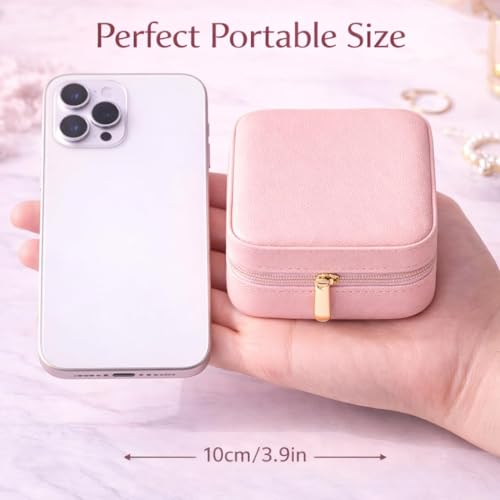 Image of Zephorus Mini Jewellery Travel Case, PU Leather Organizer Box, Small Portable Jewellery Storage Holder for Womens Rings Earrings Necklaces (Peach-PU Leather Box, Green) (Boho Lady)