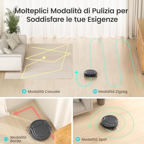 LEFANT Robot Aspirapolvere,Potenziamento del Tappeto,2200Pa,120 Minuti,Piccolo aspirapolvere robot 7,8 cm sottile 28 cm Diam,Wi-Fi/App/Alexa,Ideale per peli di animali domestici M210P Grigio - Immagine 5
