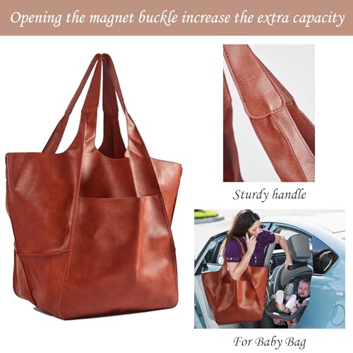 Klaoyer Oversized Leather Tote Bag Large Capacity Work Hobo Pu Leather Bucket Purse And Handbag Big Soft Travel Shopping Bag thumb #4