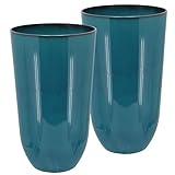 Arcadia Garden Products 25.5-inch Tall Set of 2 Teal Large Plastic Planter Pots with Drainage Plug...