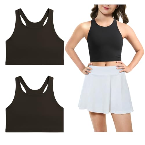 Image of Beat Street Girls Tank Tops - 2 Pack Double Lined Racerback Sleeveless Yoga Dance Crop Top - Made in USA