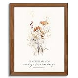 Framed Christian Wall Decor His Mercies are New Every Morning Scripture Quotes Wall Art for Home Bedroom Kitchen Farmhouse Bible Verse Religious Poster Vintage Inspirational Floral Canvas Artwork 8x10