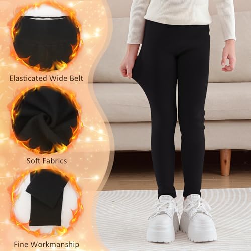 TXJ Sports Girls Fleece Lined Leggings Cotton Warm Leggings Full Length Pants Kids for Winter 5-11 Years3