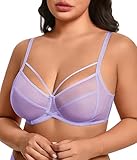 Avidlove Women Bras Sexy Sheer Strappy Bra See Through Mesh Underwire Bra Unlined Breathable Bras Purple Large